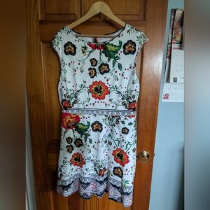 New York & Company Floral Dress with Red and Green Accents